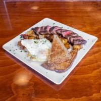 Steak and Eggs Your Way! Brunch · Grilled skirt steak, eggs, potato hash, and multigrain toast.