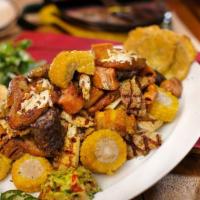 Picadita Noches · grill chicken , sausage , skin pork ,beef , chunchurria & green plantains