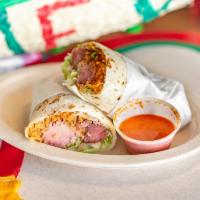Regular Burrito Lunch · Choice of meat, beans, rice, lettuce, tomatoes, and onions.
