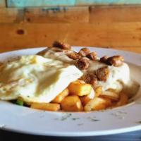 Biscuits ,Gravy & eggs · 2 biscuits, smothered with our homemade sausage gravy topped with 2 eggs and served with Mag...