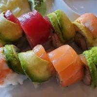 Rainbow Roll  · Crab Stick, Cucumber and Avocado top with Salmon, Tuna, Shrimp and Avocado