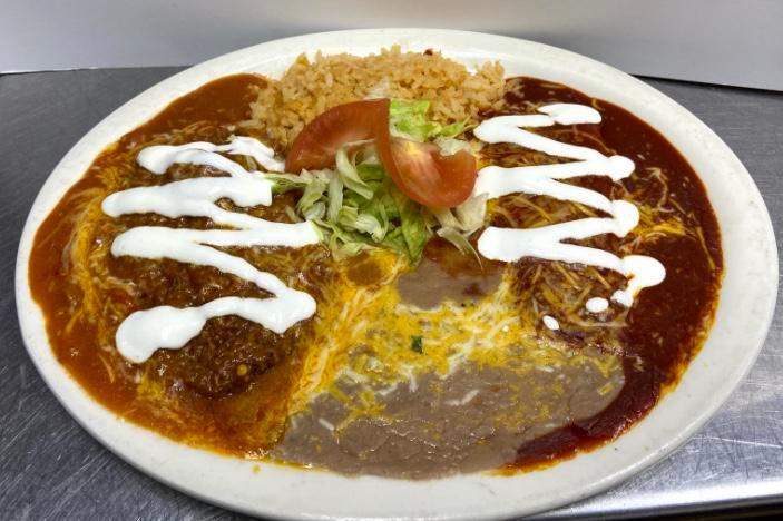 Combo # 1 . Cheese Enchilada and Chile Relleno Combo · 1 red sauce cheese enchilada with sour cream  1 Cheese Pasilla  Chile relleno with ranchera sauce and sour cream. Served with  rice and beans . 