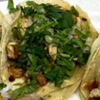 Taco Mexicano · Small corn tortilla served with cilantro , onions and limes with a choice of meat .