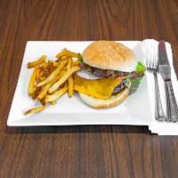 Bistro Burger with French Fries · Served with french fries.