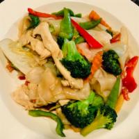 Drunken Noodles · Pan-fried flat rice noodles, broccoli, onion, bell peppers, fresh basil prepared with a mixt...