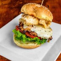 Adobo Chicken Sandwich · Pepper jack cheese, pork crackling, chipotle ranch dressing, lettuce, tomato, shaved onion o...