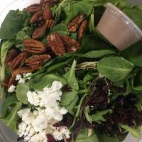 Goat Cheese Salad - Pita Bread  · Mixed field greens, dried cranberries, walnuts, goat cheese crumbles & balsamic vinaigrette.  