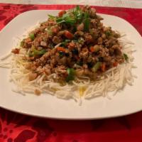 29. Chicken lettuce wraps · Chicken,  waterm chestnut, onion, garlic, ginger & crispy rice noodles with lettuce