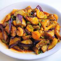 Burmese spicy garlic eggplant with shrimp · Stir fried eggplant with garlic, chili & dried shrimp paste