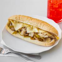 Philly's Best Chicken Sandwich · Our chicken and cheese with sweet peppers and mushrooms.
