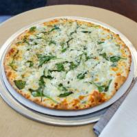 White Pizza · Ricotta and mozzarella blend, spinach, garlic sauce. No traditional sauce.