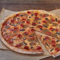 Brooklyn Pie · Flippin' pizza sauce, 100% whole milk mozzarella, pepperoni, meatballs, sliced mushrooms and...