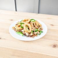 AD. Salt & Pepper Squid · Fried tempura squid tossed in salt and pepper then mixed with sauteed mushroom and onions.
