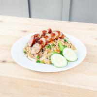 72. Thai Sausage Fried Rice · Fried rice with seasoned grilled pork sausage cooked with carrot, Chinese broccoli, green on...