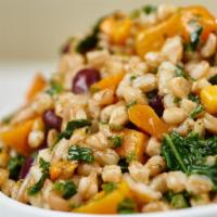 Farro with butternut squash & kale Salad · With butternut squash and kale citrus dressing