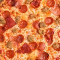 Meaty Italian Pizza (910 Cal) · tomato sauce, mozzarella, pepperoni, salami, capicola, and your choice of sausage or spicy s...