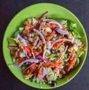 Mediterranean Salad · Fresh mixed leaf lettuce & spinach, red onions, kalamata olives, roasted artichoke hearts, a...