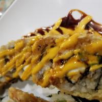 New York Roll · Salmon and cream cheese with jalapeno. Topped with spicy mayo and eel sauce. Deep fried cook...