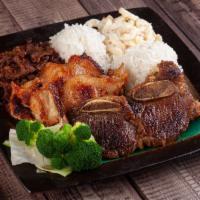 BBQ Mix Plate · BBQ chicken, BBQ beef, and short rib. comes with 2 scoops of white rice and a scoop of house...