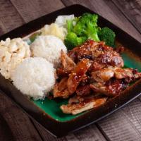 Teriyaki Chicken · Comes with 2 scoops of white rice and a scoop of house-made macaroni salad and steamed veggi...