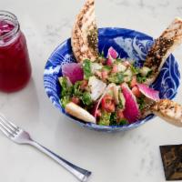 Fattoush Salad · Classic Lebanese salad made from freshly toasted flatbread, butterhead lettuce, radishes, to...