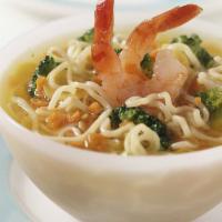 Shrimp Udon Noodle · Shrimp, egg, imitation fish, vegetables, scallions, and udon noodle with chicken broth.