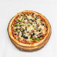 Supremo Pizza · Tomato sauce, mozzarella cheese, pepperoni, fresh mushrooms, green peppers, caramelized onio...