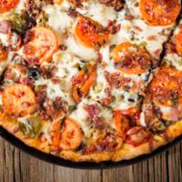 Famous Rosati's Monster Pizza · Sausage, pepperoni, ground beef, bacon, mushroom, onion, green pepper, black and green olives.