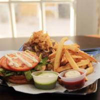 Combo #3 Burger · Burger and fries, and can of soda or water.