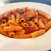 Pasta with Brivido Carry Out · Prosciutto and hot peppers in marinara sauce. Includes bread and salad.