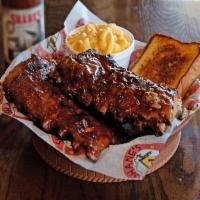 Full Rack Baby Back Ribs Plate · Served with 2 medium sides and 2 Texas toasts.