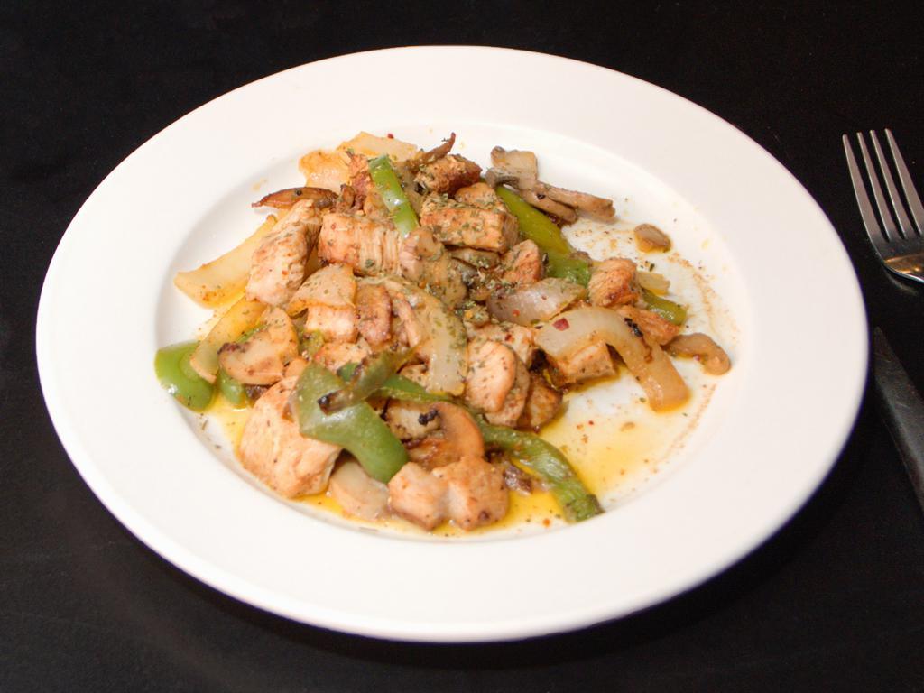 Turkey Bites · Turkey bites grilled with mushrooms, onion and green pepper.