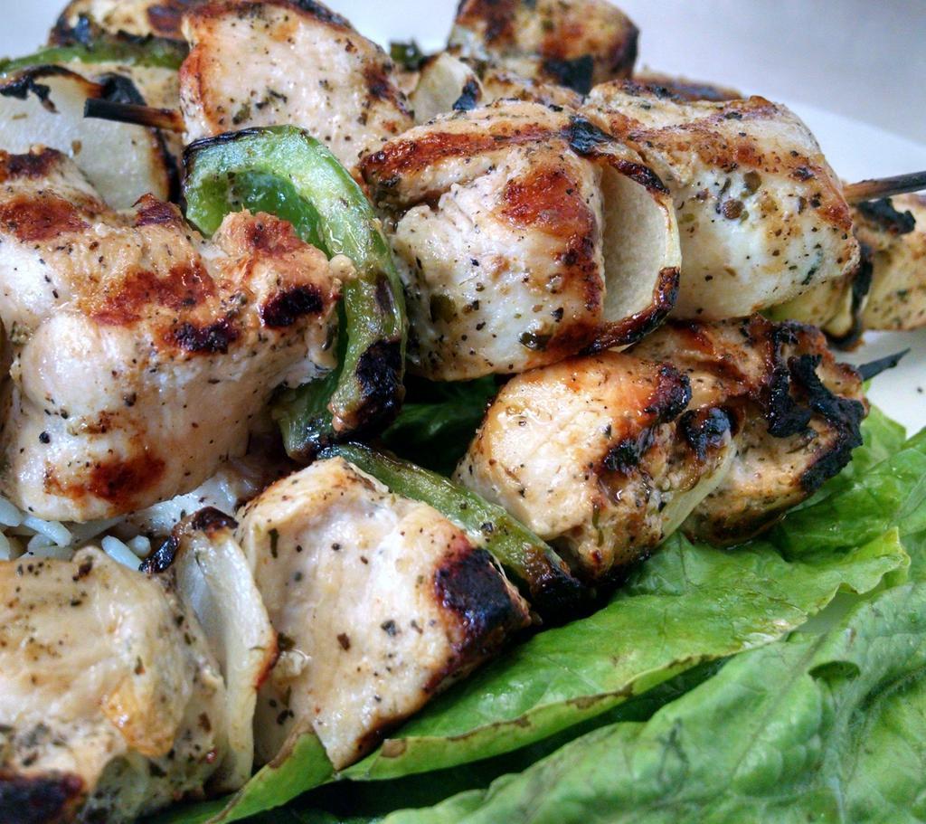 Individual Chicken Skewer · Grilled chicken breast skewered with onion and green pepper.