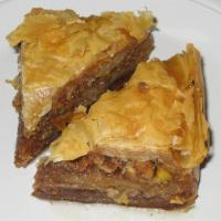 Baklava · A rich, sweet pastry made of phyllo pastry layers filled with chopped nuts and honey.