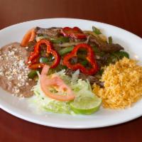 Fajitas Steak · Served with tomato, onion, jalapeno, bell peppers.