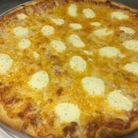 4 Cheese Pizza · Traditional cheese topped with mozzarella, Parmesan, ricotta and cheddar cheese. Baked in a ...