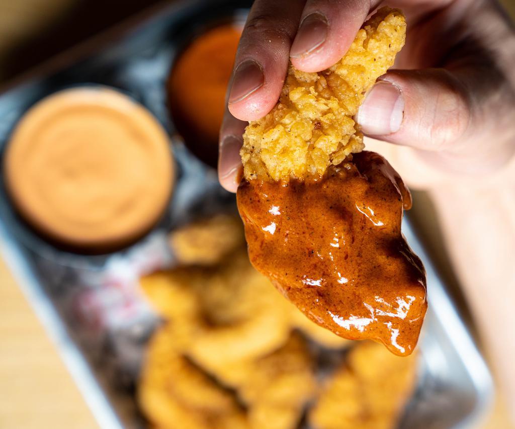 10 Piece Tendeez · Fried Chicken Tenders.  Choose ORIGINAL fried chicken or DUNKS  (a hot dip in a spicy-tangy-Nashville Hot style sauce with an Asian twist)!
