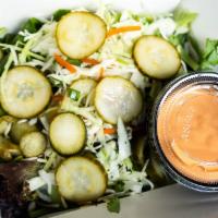 Fly Bird Side Salad · Greens, slaw, ginger pickles, fly sauce.