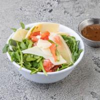 Organic Arugula Salad · Shaved Parmesan cheese, cherry tomato and classic vinaigrette.