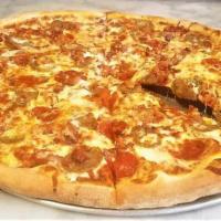Meat Lovers Pizza · Pepperoni, Italian sausage, bacon, mozzarella and tomato sauce.
