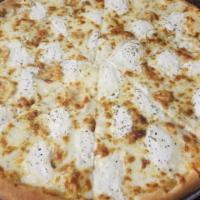 4 Cheese White Pizza · Mozzarella, fresh ricotta, Parmesan and Gorgonzola dolce