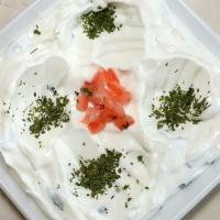 Tzatziki · Kefir yogurt and cucumbers with olive oil, and sprinkled with dry mint.