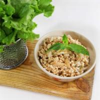 20. Larb Salad (Spicy) · Ground chicken mixed with red onion, green onion flavored with lime juice dressing, chili po...