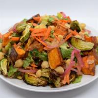 Heart of the Town Salad  · Sweet Potatoes, Chickpeas, Cherry Tomatoes, Carrots, and Pickled Onions on Red Lettuce with ...