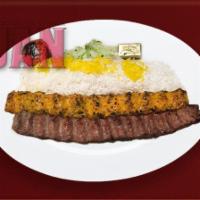 19. Mix Koobidch · 2 skewers of 1 premium quality house ground beef and 1 juicy strips of house ground chicken.