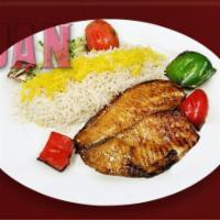 40B. Grilled Tilapia Fish · Fresh tilapia fillet, marinated, grilled, with salad or dill rice topped with saffron.