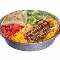 Beef Gyro Platter · Served with beef gyro, rice, and lettuce along with your choice of toppings and our famous w...
