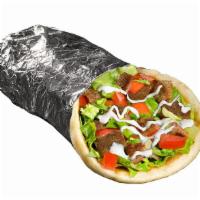 Beef Gyro Sandwich · Our warm pita bread filled with beef gyro, your choice of toppings and our famous white and ...