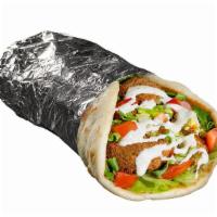 Falafel Sandwich · Our warm pita bread filled with falafel, your choice of toppings and our famous white and ho...