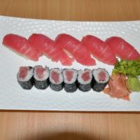 Tuna Combo · Five pieces of tuna sushi and one tuna roll. 
